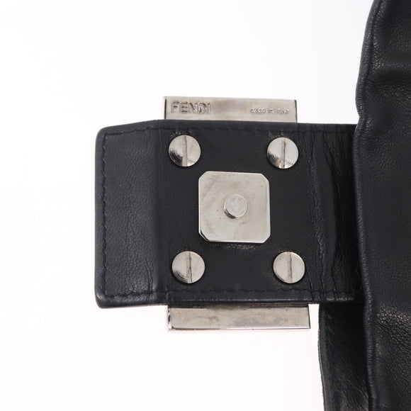 FENDI Mamma Baguette Shoulder Bag Leather Black Silver Auth BA16322V