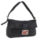 FENDI Mamma Baguette Shoulder Bag Leather Black Silver Auth BA16322V-1