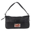 FENDI Mamma Baguette Shoulder Bag Leather Black Silver Auth BA16322V-2