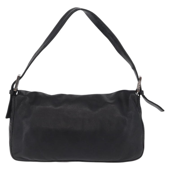 FENDI Mamma Baguette Shoulder Bag Leather Black Silver Auth BA16322V