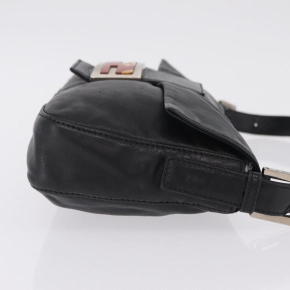 FENDI Mamma Baguette Shoulder Bag Leather Black Silver Auth BA16322V