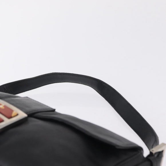 FENDI Mamma Baguette Shoulder Bag Leather Black Silver Auth BA16322V