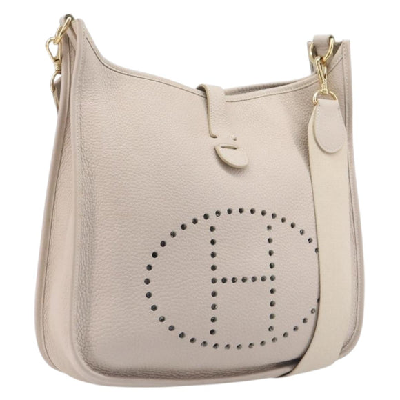 HERMES Evelyn 1GM Shoulder Bag Leather Ivory Gold Tone Auth BA16323SAM