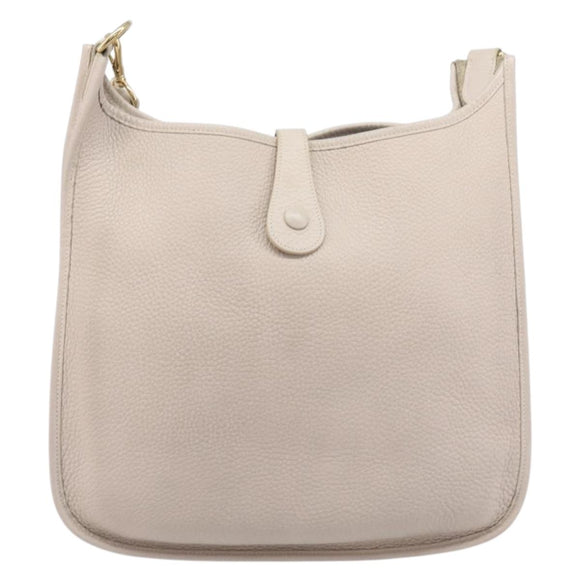 HERMES Evelyn 1GM Shoulder Bag Leather Ivory Gold Tone Auth BA16323SAM