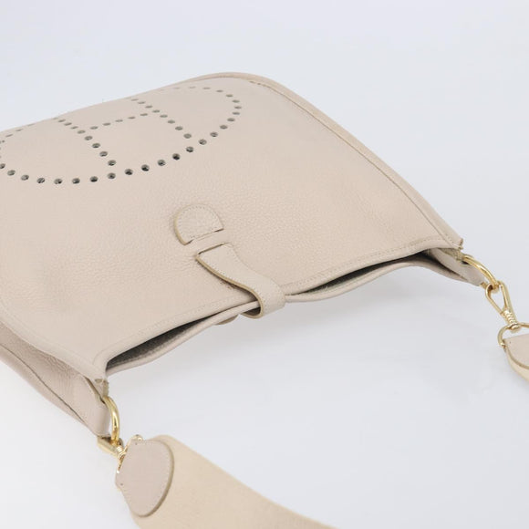 HERMES Evelyn 1GM Shoulder Bag Leather Ivory Gold Tone Auth BA16323SAM