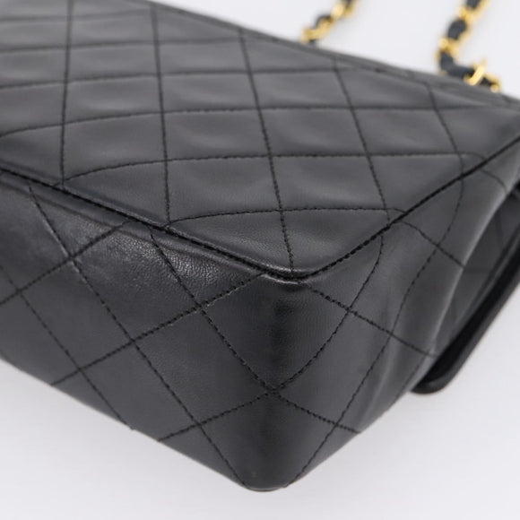 CHANEL Matelasse 25 Chain Shoulder Bag Lamb Skin Black Gold CC Auth BA16325SAV