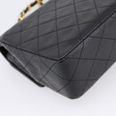 CHANEL Matelasse 25 Chain Shoulder Bag Lamb Skin Black Gold CC Auth BA16325SAV-16