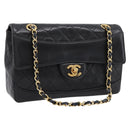 CHANEL Matelasse 25 Chain Shoulder Bag Lamb Skin Black Gold CC Auth BA16325SAV-1