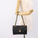CHANEL Matelasse 25 Chain Shoulder Bag Lamb Skin Black Gold CC Auth BA16325SAV-26
