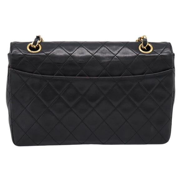 CHANEL Matelasse 25 Chain Shoulder Bag Lamb Skin Black Gold CC Auth BA16325SAV