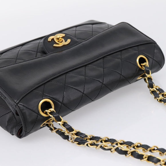 CHANEL Matelasse 25 Chain Shoulder Bag Lamb Skin Black Gold CC Auth BA16325SAV
