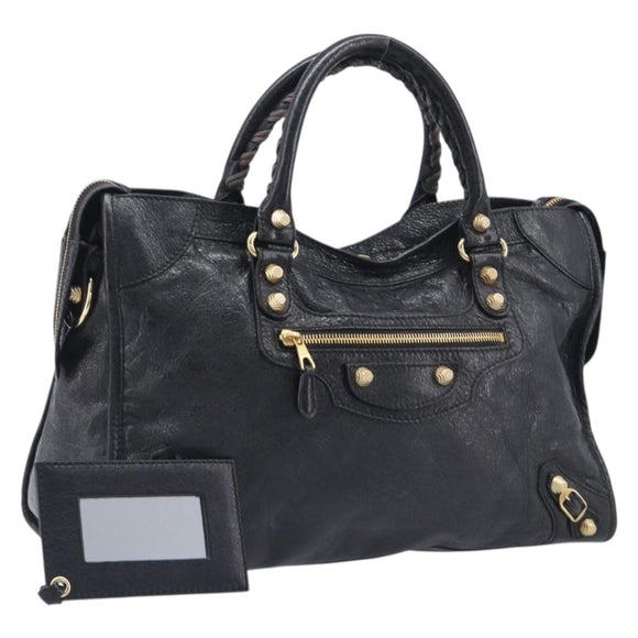 Balenciaga Giant City Hand Bag Leather 2way Black Gold 281770 Auth BA16329SAM