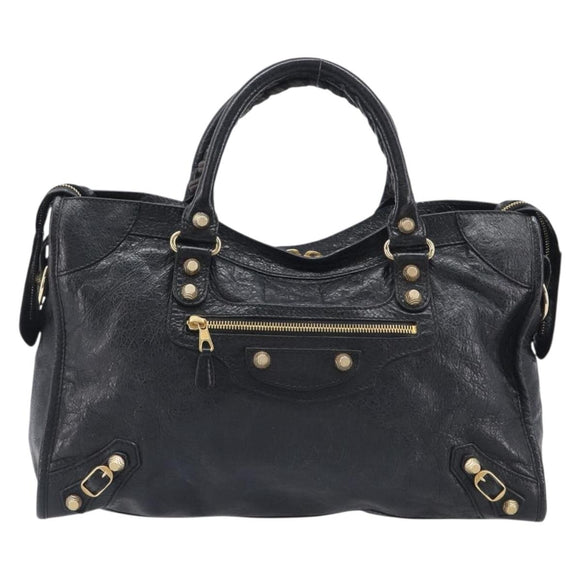 Balenciaga Giant City Hand Bag Leather 2way Black Gold 281770 Auth BA16329SAM