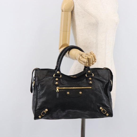 Balenciaga Giant City Hand Bag Leather 2way Black Gold 281770 Auth BA16329SAM