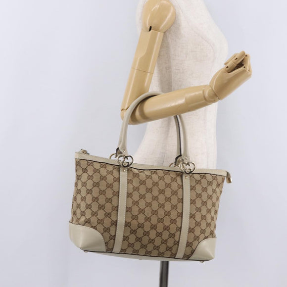 GUCCI GG Canvas Lovely Hand Bag Beige Gold Tone 257069 Auth BA16331V