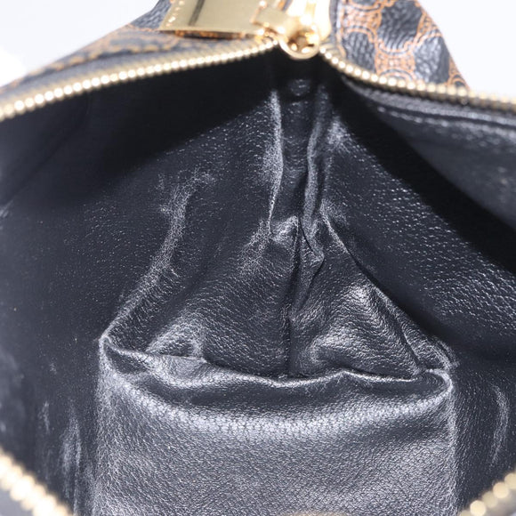 CELINE Macadam Hand Bag PVC Black Gold Tone Auth BA16333A