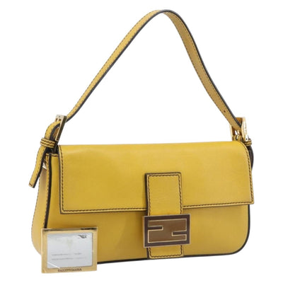 FENDI Mamma Baguette Shoulder Bag Leather 2way Yellow 8BR600 Auth BA16336SAM