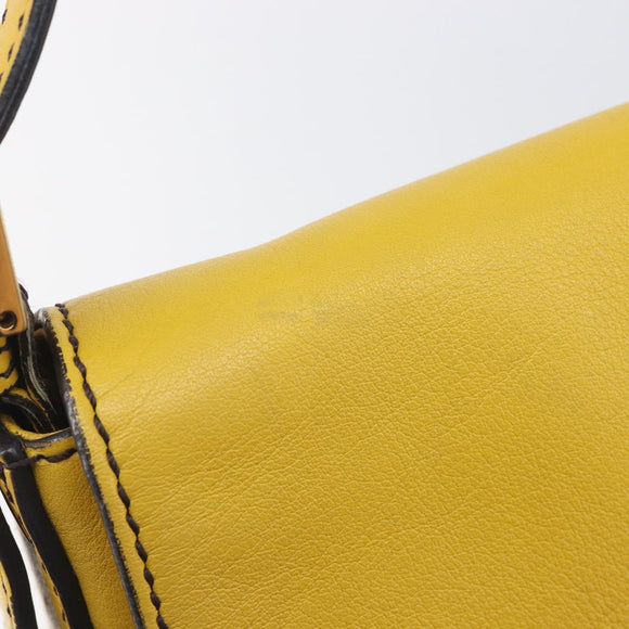 FENDI Mamma Baguette Shoulder Bag Leather 2way Yellow 8BR600 Auth BA16336SAM