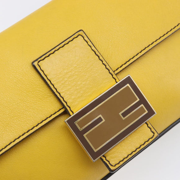 FENDI Mamma Baguette Shoulder Bag Leather 2way Yellow 8BR600 Auth BA16336SAM