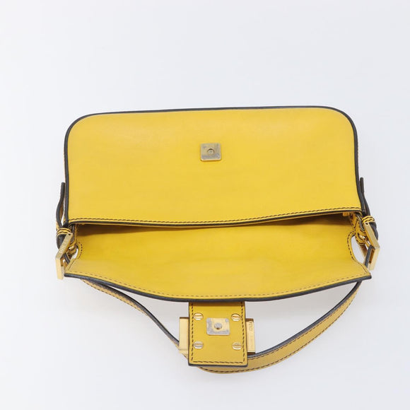 FENDI Mamma Baguette Shoulder Bag Leather 2way Yellow 8BR600 Auth BA16336SAM