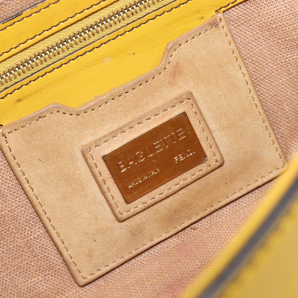 FENDI Mamma Baguette Shoulder Bag Leather 2way Yellow 8BR600 Auth BA16336SAM