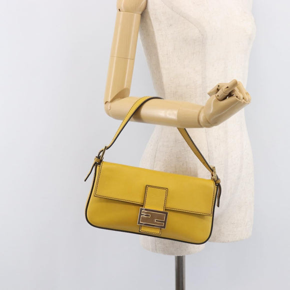 FENDI Mamma Baguette Shoulder Bag Leather 2way Yellow 8BR600 Auth BA16336SAM