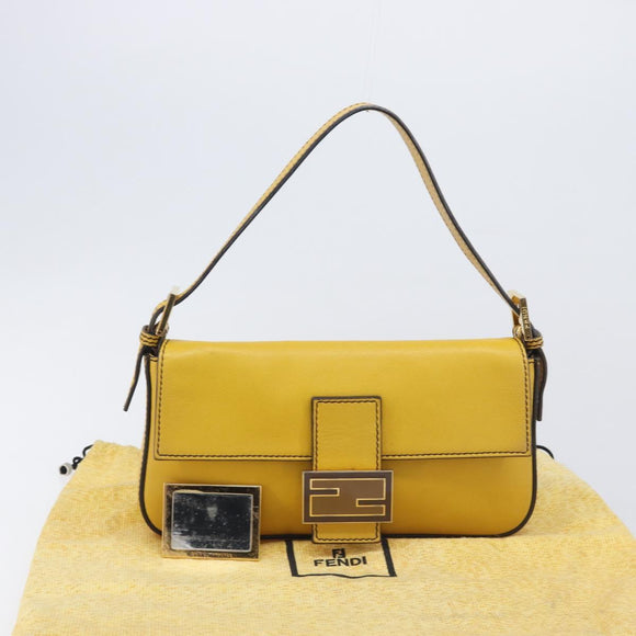 FENDI Mamma Baguette Shoulder Bag Leather 2way Yellow 8BR600 Auth BA16336SAM
