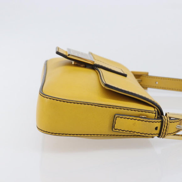 FENDI Mamma Baguette Shoulder Bag Leather 2way Yellow 8BR600 Auth BA16336SAM