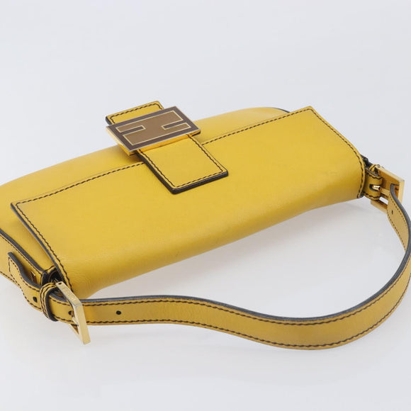 FENDI Mamma Baguette Shoulder Bag Leather 2way Yellow 8BR600 Auth BA16336SAM