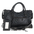 Balenciaga The City Hand Bag Leather 2way Black Gold Tone 115748 Auth BA16337V-1