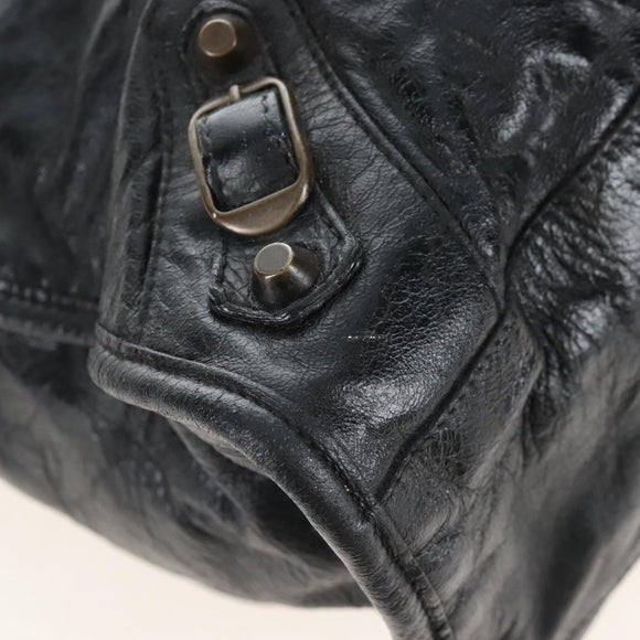 Balenciaga The City Hand Bag Leather 2way Black Gold Tone 115748 Auth BA16337V