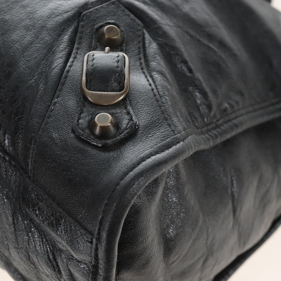 Balenciaga The City Hand Bag Leather 2way Black Gold Tone 115748 Auth BA16337V