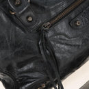 Balenciaga The City Hand Bag Leather 2way Black Gold Tone 115748 Auth BA16337V-16