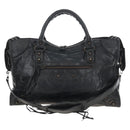 Balenciaga The City Hand Bag Leather 2way Black Gold Tone 115748 Auth BA16337V-2