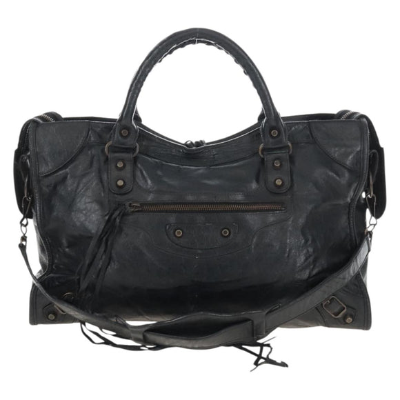 Balenciaga The City Hand Bag Leather 2way Black Gold Tone 115748 Auth BA16337V
