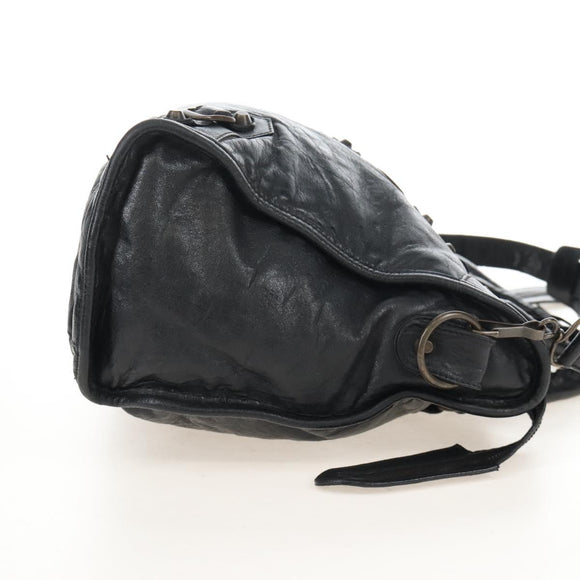 Balenciaga The City Hand Bag Leather 2way Black Gold Tone 115748 Auth BA16337V