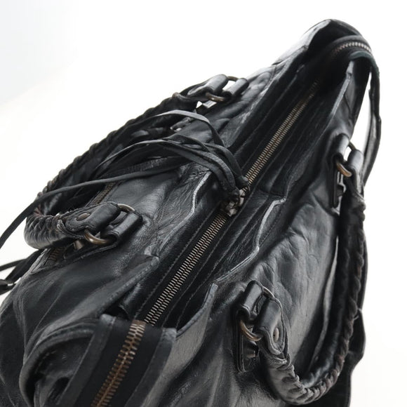 Balenciaga The City Hand Bag Leather 2way Black Gold Tone 115748 Auth BA16337V