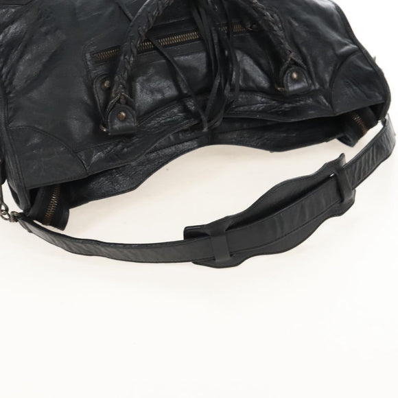 Balenciaga The City Hand Bag Leather 2way Black Gold Tone 115748 Auth BA16337V