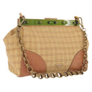 PRADA Chain Shoulder Bag Raffia Beige Gold Tone Auth BA16338V-1