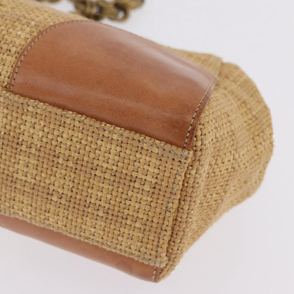 PRADA Chain Shoulder Bag Raffia Beige Gold Tone Auth BA16338V