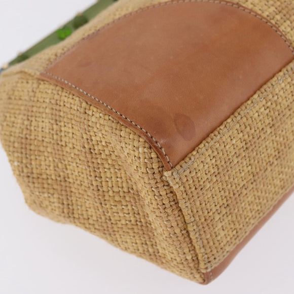 PRADA Chain Shoulder Bag Raffia Beige Gold Tone Auth BA16338V