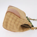 PRADA Chain Shoulder Bag Raffia Beige Gold Tone Auth BA16338V-4