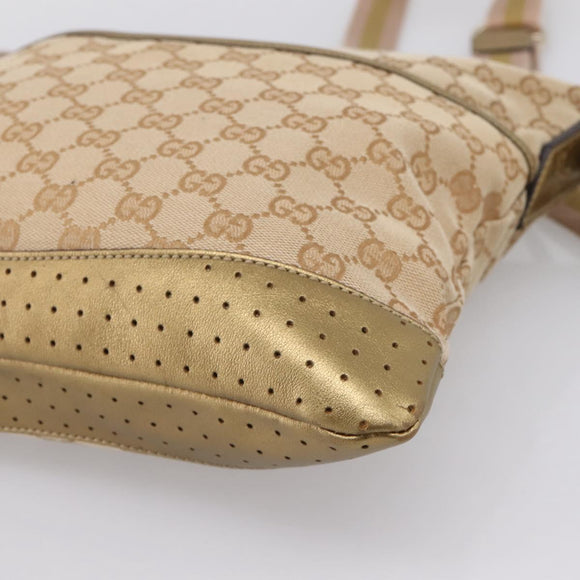 GUCCI GG Canvas Shoulder Bag Beige Gold Tone 145857 Auth BA16341A