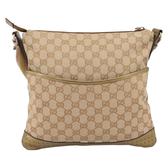 GUCCI GG Canvas Shoulder Bag Beige Gold Tone 145857 Auth BA16341A
