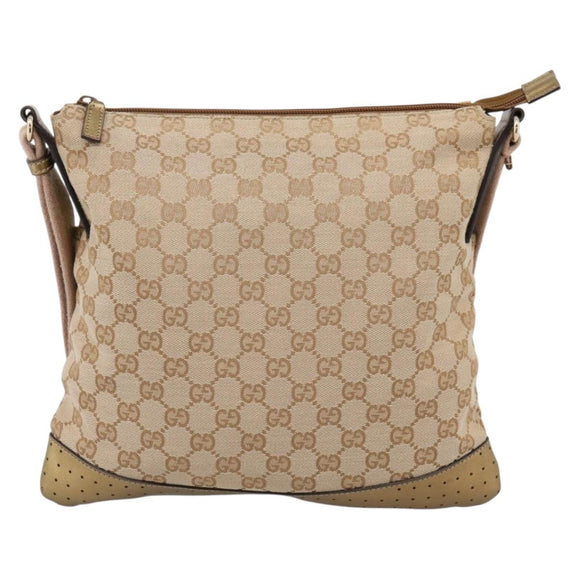 GUCCI GG Canvas Shoulder Bag Beige Gold Tone 145857 Auth BA16341A