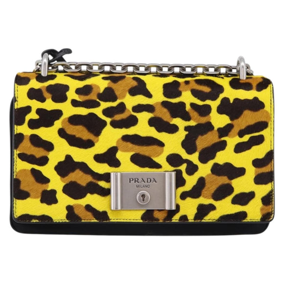 PRADA Chain Shoulder Bag Harako leather 2way Yellow Silver Auth BA16344V