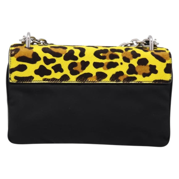 PRADA Chain Shoulder Bag Harako leather 2way Yellow Silver Auth BA16344V
