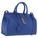 Saint Laurent Baby Cabas Hand Bag Leather 2way Blue Gold 394461 Auth BA16345V-1