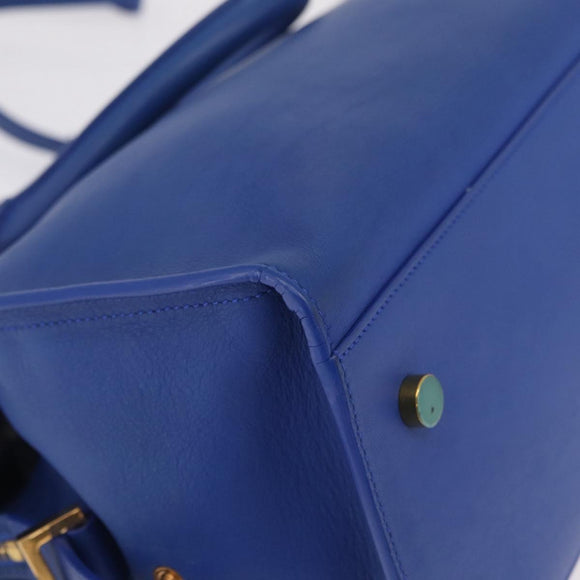 Saint Laurent Baby Cabas Hand Bag Leather 2way Blue Gold 394461 Auth BA16345V