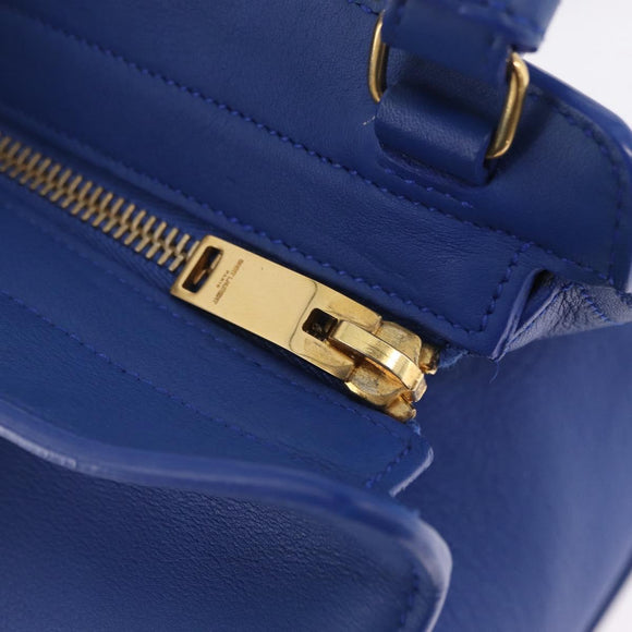 Saint Laurent Baby Cabas Hand Bag Leather 2way Blue Gold 394461 Auth BA16345V